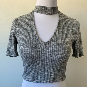 ‼️3/$15 Express One Eleven Ribbed Gray Cutout Short Sleeved Crop Top (Size XS)